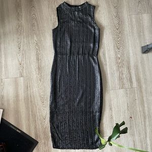 Metallic shimmer Misguided Bodycon midi dress in black
